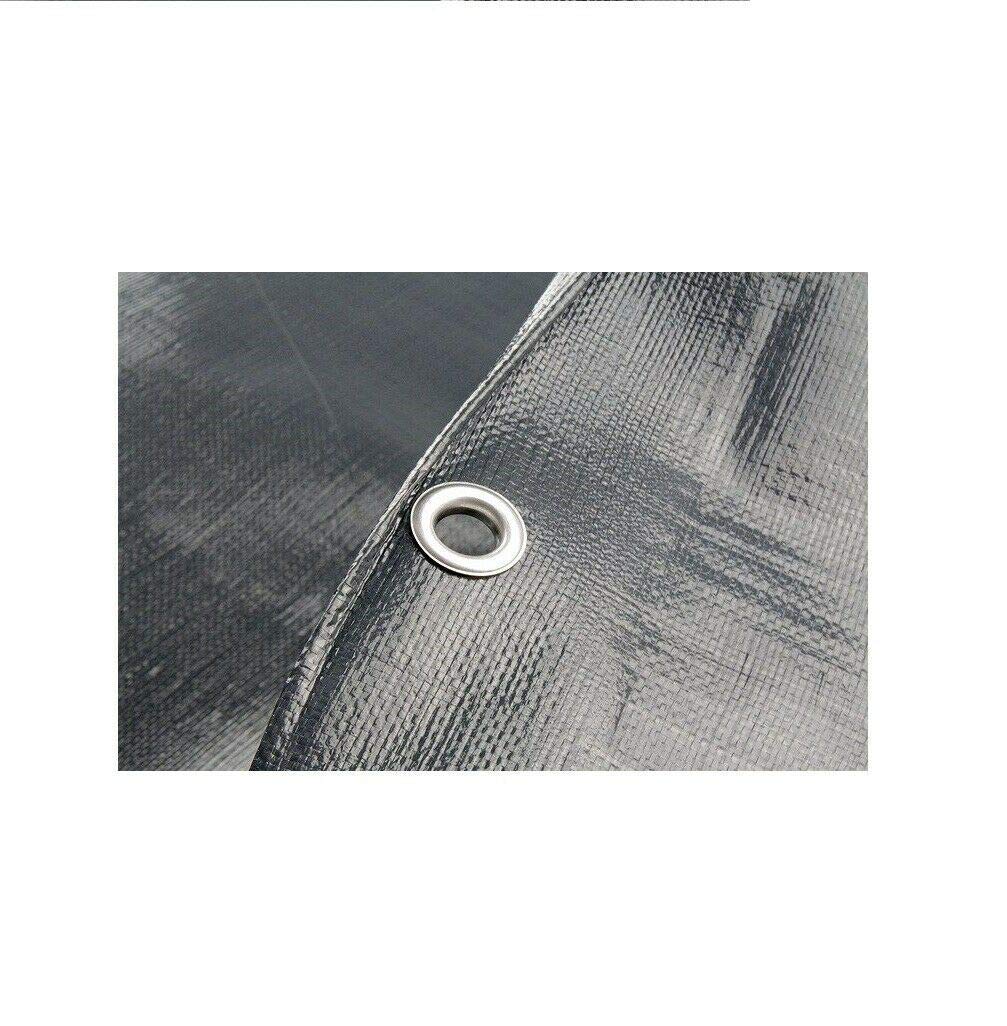 1.5 x 2 m Tarpaulin Waterproof Heavy Duty Cover Ground Sheet Camping with 4 Tarp Clips + 10m / 30ft Bungee Cord (Grey - 200GSM)
