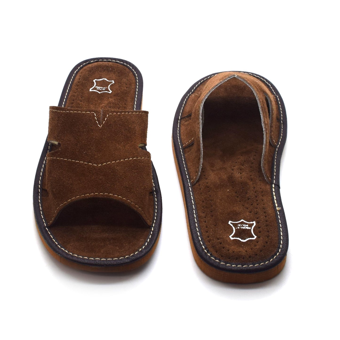 Men's Natural Suede Leather Slippers Shoes, Open Toe Comfortable Slip-On Sandals Mules for Gents (Brown, Size: 8 UK / 42 EU)