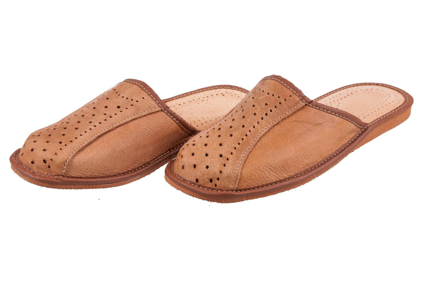 Men's Natural Leather Slippers Shoes, Closed Toe Comfortable Slip-On Sandals Mules for Gents (Light Brown, Size: 11 UK / 46 EU)