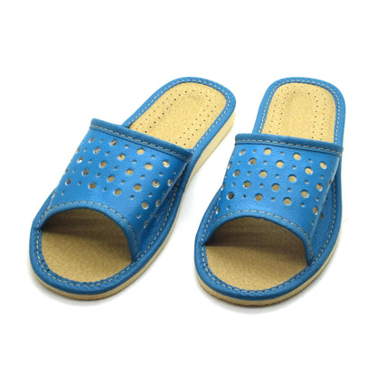 Women's Faux Leather Slippers Shoes, Open Toe Comfortable Slip-On Sandals Mules for Ladies (Blue, Size UK 8)