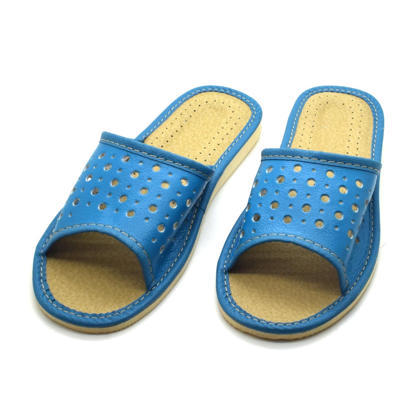 Women's Faux Leather Slippers Shoes, Open Toe Comfortable Slip-On Sandals Mules for Ladies (Blue, Size UK 6)