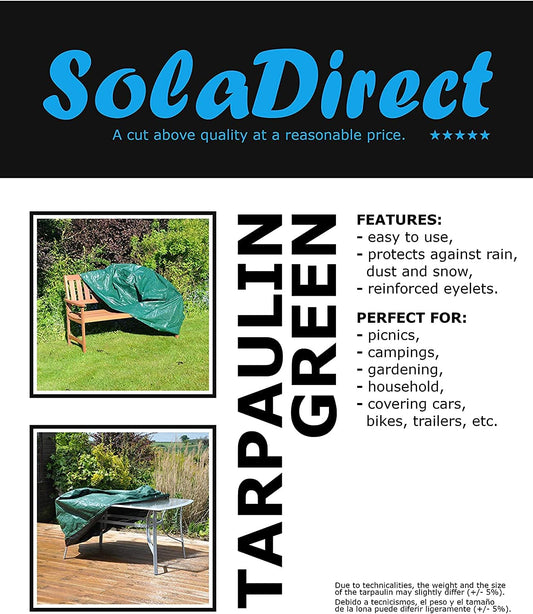 3 x 4 m Tarpaulin Cover - Green 90GSM - Waterproof, Frost-Resistant, UV Protection, Multipurpose, Groundsheet