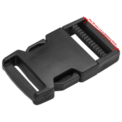 Side Release Buckles Clips for 40 mm / 1.5 inch Webbing Strap, Squeeze Fasteners, Black Delrin Plastic (Pack of 100)