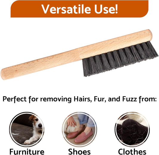 Small Wooden Clothes Brush with Natural & Synthetic Bristles - Anti-Static for Suits, Suede, Velvet, Wool, Shoes, and Furniture -