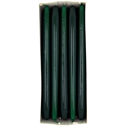 Tapered Dinner Candles, Pack of 10, Unscented, Long Burning Time, 24 cm / 19.45" (Forest Green, Varnished)