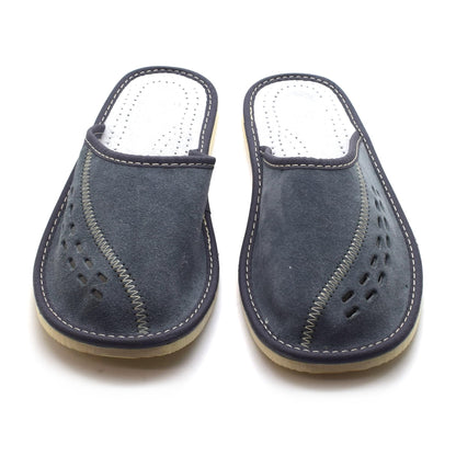 Men's Natural Suede Leather Slippers Shoes, Comfortable Slip-On Mules for Gents (Grey, Size: 9.5 UK / 44 EU)
