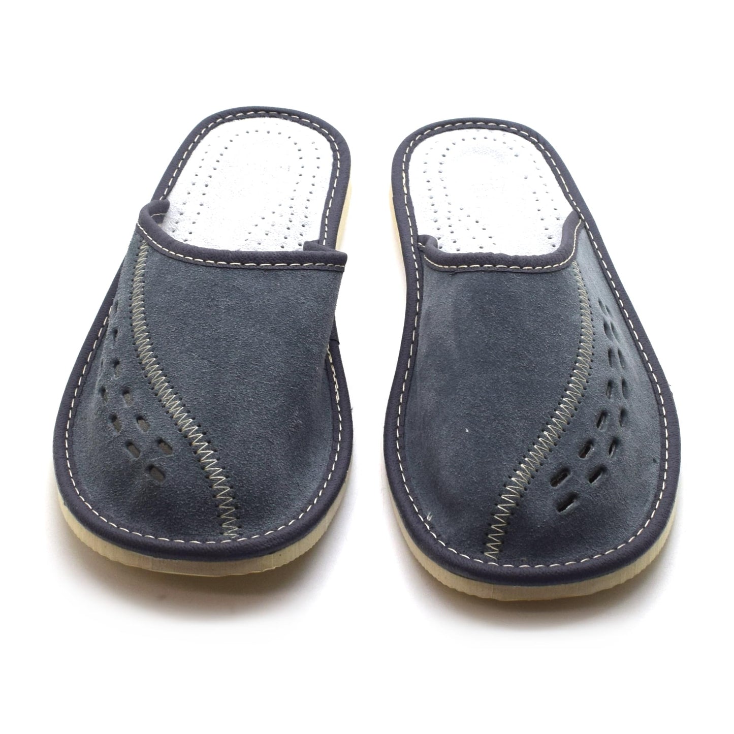 Men's Natural Suede Leather Slippers Shoes, Comfortable Slip-On Mules for Gents (Grey, Size: 10.5 UK / 45 EU)