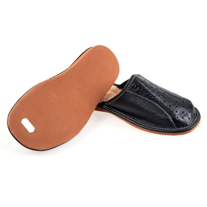 Men's Handmade Leather Slippers 100% Natural Leather (Size UK 8 / EU 42) Black