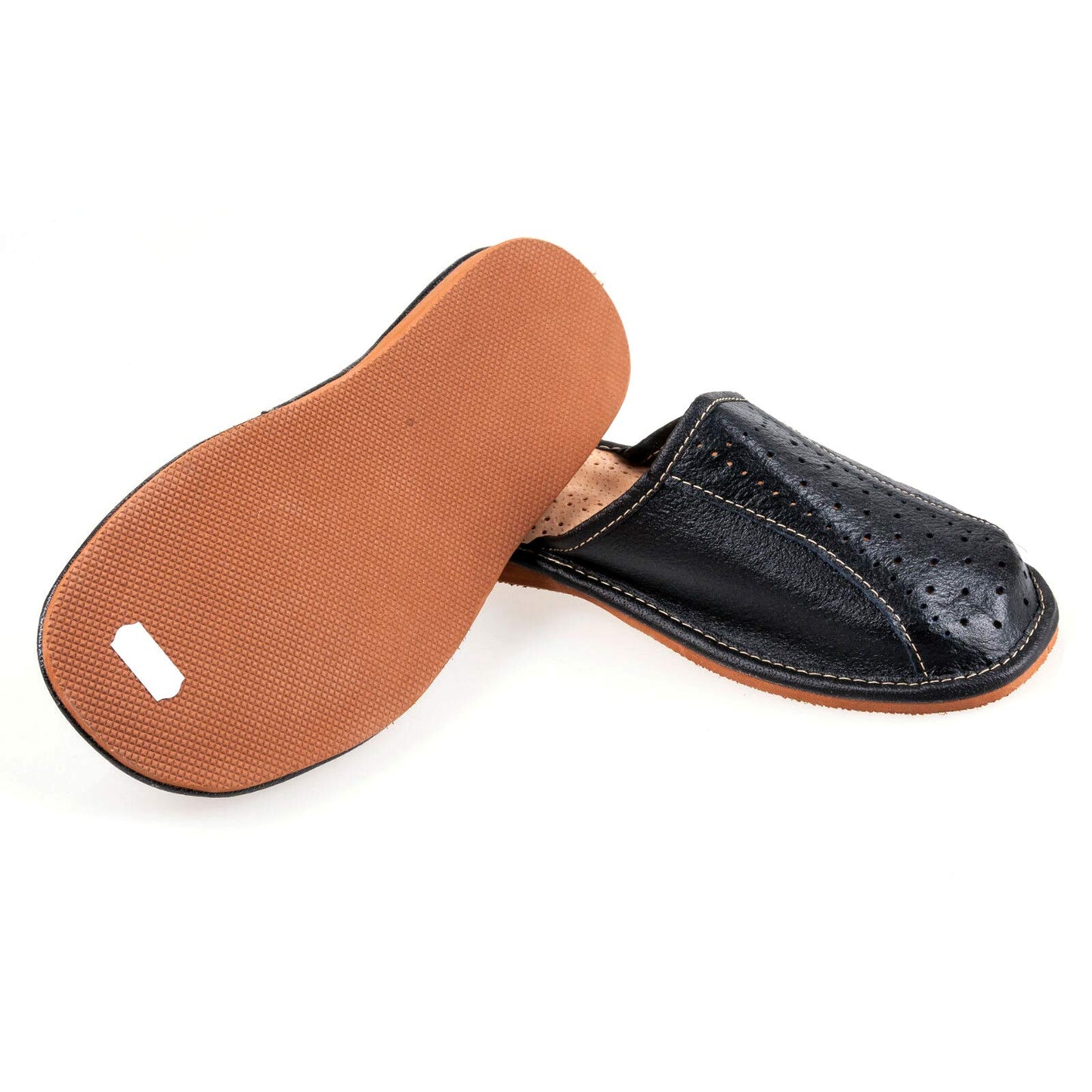 Men's Handmade Leather Slippers 100% Natural Leather (Size UK 10 / EU 44) Black