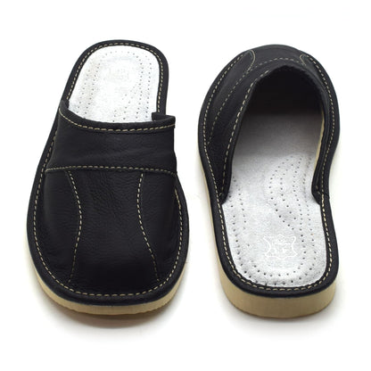 Men's Natural Leather Slippers Shoes, Closed Toe Comfortable Slip-On Sandals Mules for Gents (Black, Size: 11 UK / 46 EU)