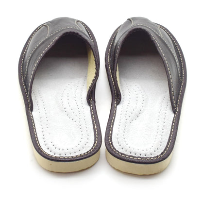 Men's Natural Leather Slippers Shoes, Closed Toe Comfortable Slip-On Sandals Mules for Gents (Dark Brown, Size: 9.5 UK / 44 EU)