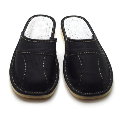 Men's Natural Leather Slippers Shoes, Closed Toe Comfortable Slip-On Sandals Mules for Gents (Black, Size: 7 UK / 41 EU)