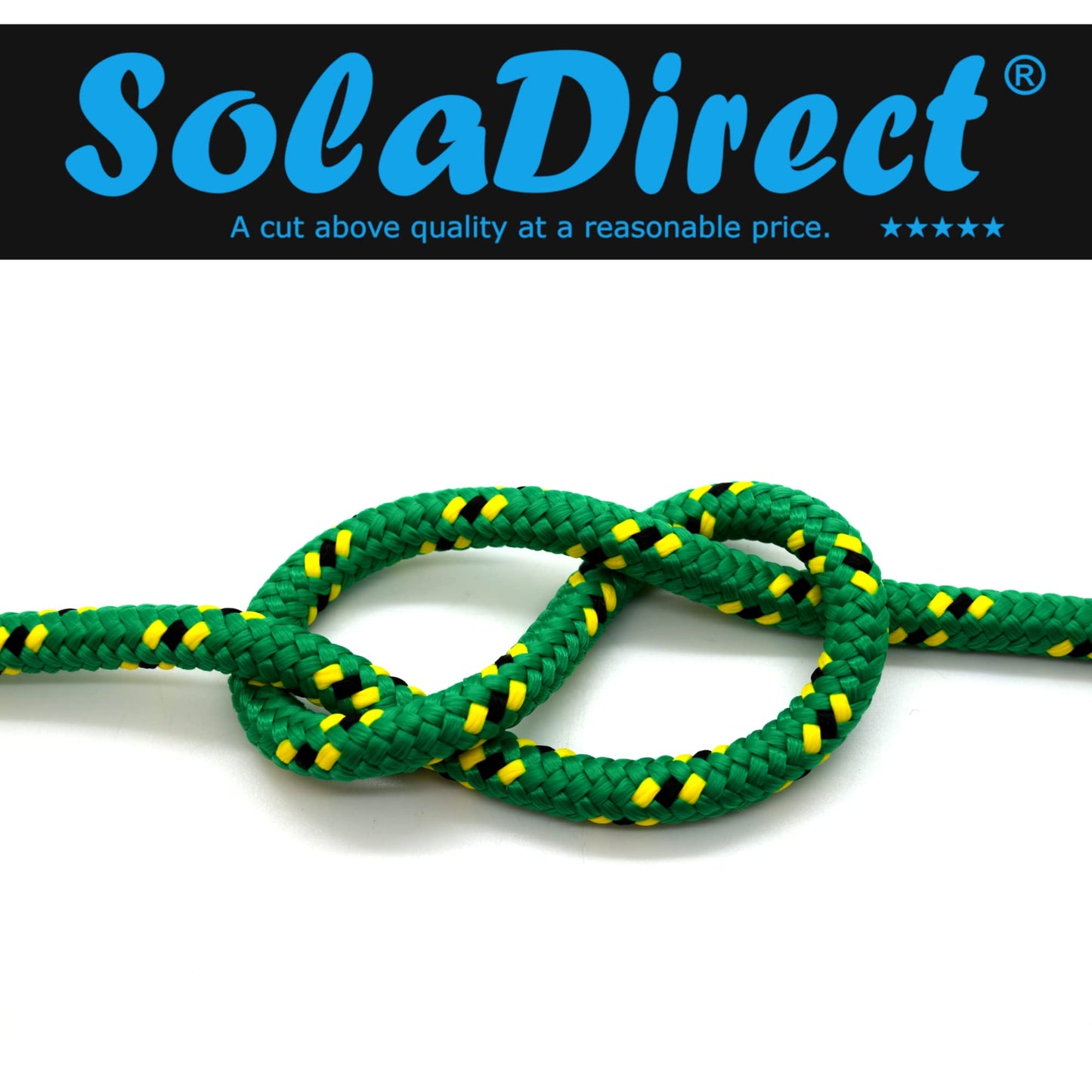 3mm x 5 metres / 16.4 ft of Green & Yellow Polypropylene Rope, Solid Braided Poly Rope Cord Twine for Boating, Yachting, Camping