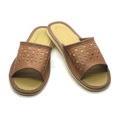 Women's Faux Leather Slippers Shoes, Open Toe Comfortable Slip-On Sandals Mules for Ladies (Brown, Size UK 3)