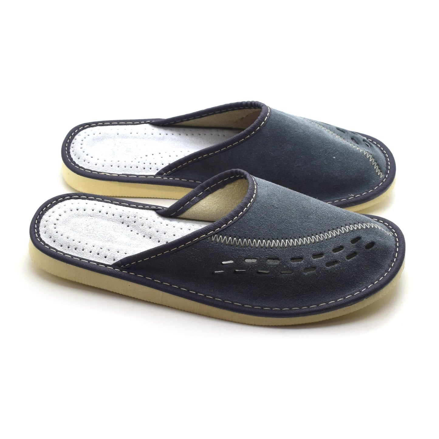 Men's Natural Suede Leather Slippers Shoes, Comfortable Slip-On Mules for Gents (Grey, Size: 11 UK / 46 EU)