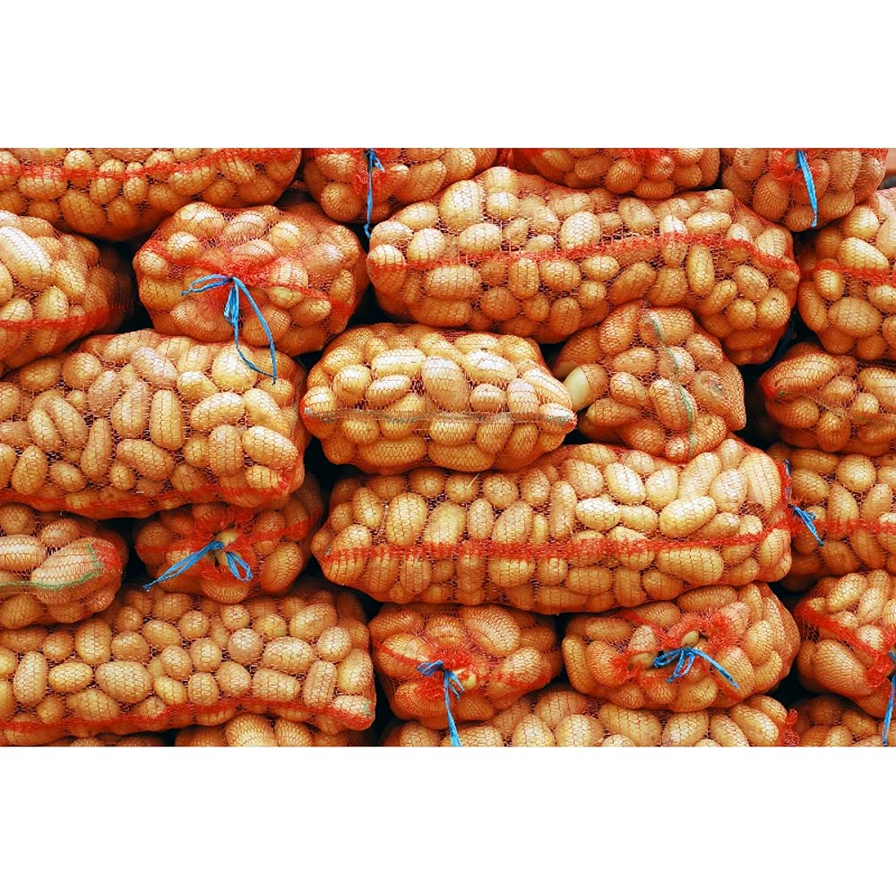 100 x Net Sacks 35 x 50 cm / 13.5 x 19.5" Max Load 10 Kg Non-Stretch with Drawstring, Raschel Bags, Mesh Sacks (Orange)