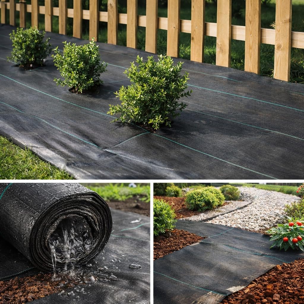 3 x 15 m / 9.8 x 49.2 ft Weed Control Membrane, Weed Control Woven Fabric, Ground Cover Sheet, 100 GSM, UV Stabilised