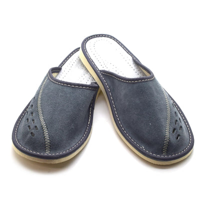 Men's Natural Suede Leather Slippers Shoes, Comfortable Slip-On Mules for Gents (Grey, Size: 9.5 UK / 44 EU)