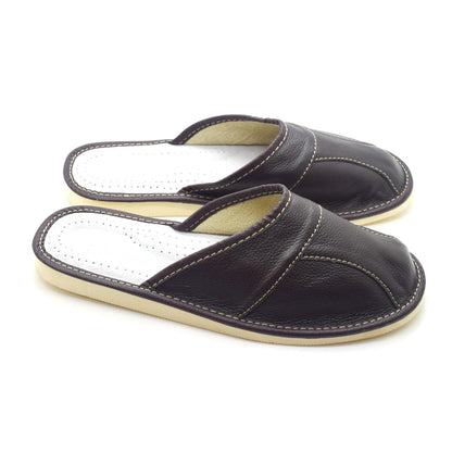Men's Natural Leather Slippers Shoes, Closed Toe Comfortable Slip-On Sandals Mules for Gents (Dark Brown, Size: 10.5 UK / 45 EU)