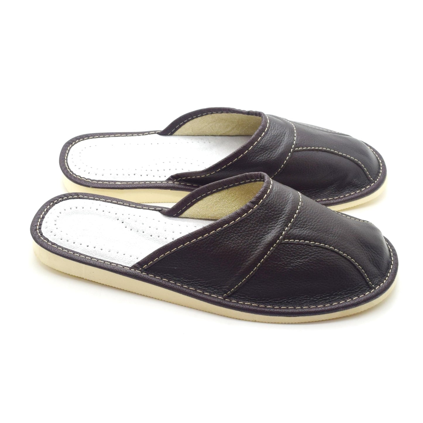 Men's Natural Leather Slippers Shoes, Closed Toe Comfortable Slip-On Sandals Mules for Gents (Dark Brown, Size: 9.5 UK / 44 EU)