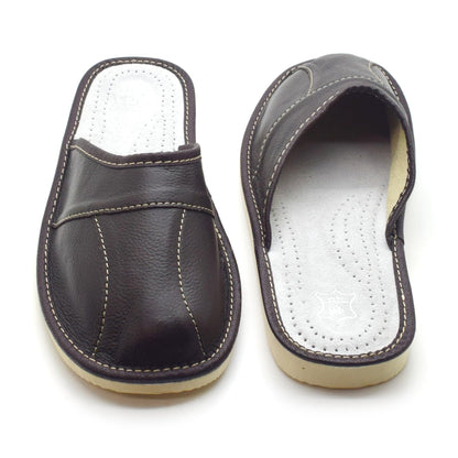 Men's Natural Leather Slippers Shoes, Closed Toe Comfortable Slip-On Sandals Mules for Gents (Dark Brown, Size: 7 UK / 41 EU)
