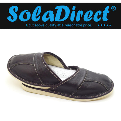 Men's Natural Leather Slippers Shoes, Closed Toe Comfortable Slip-On Sandals Mules for Gents (Dark Brown, Size: 7 UK / 41 EU)