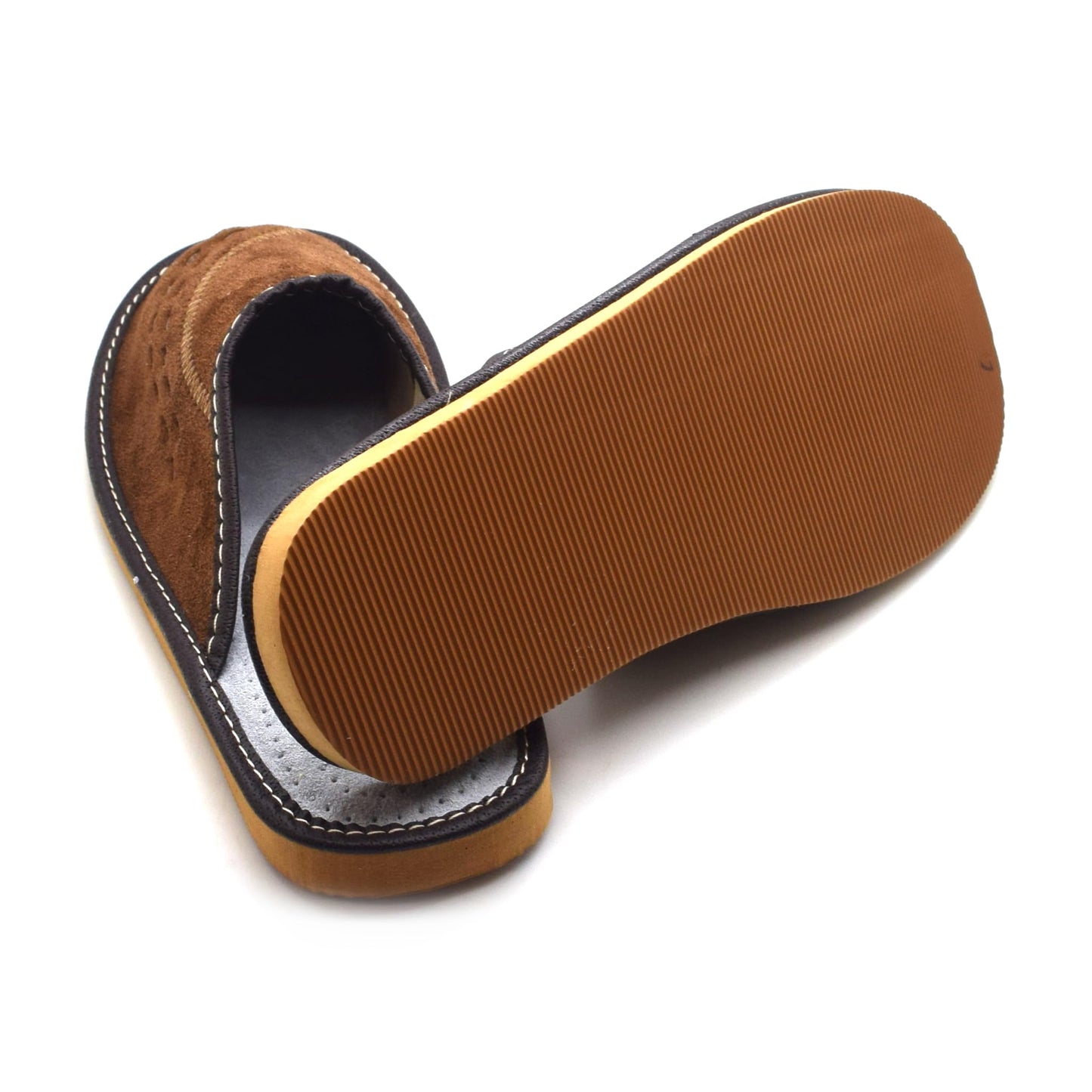 Men's Natural Suede Leather Slippers Shoes, Comfortable Slip-On Mules for Gents (Brown, Size: 9.5 UK / 44 EU)