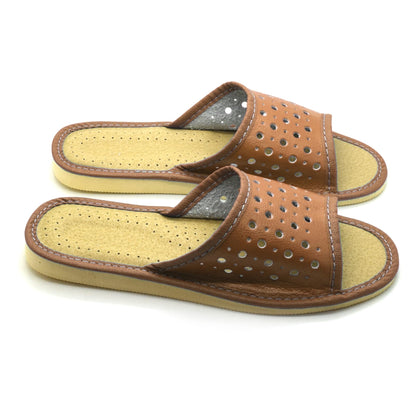 Women's Faux Leather Slippers Shoes, Open Toe Comfortable Slip-On Sandals Mules for Ladies (Brown, Size UK 5)
