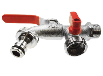 3/4" BSP Double Duo Outlet Garden Tap Brass Nickle Plated Automatic Watering
