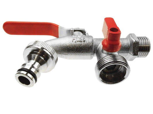 3/4" BSP Double Duo Outlet Garden Tap Brass Nickle Plated Automatic Watering