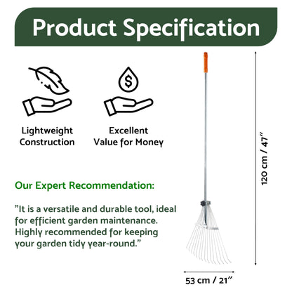 Garden Rake Adjustable Expandable Garden Leaf Lawn Rake for Gardening - Perfect for Lawn, Leaves, Moss Removal, Garden Cleanup