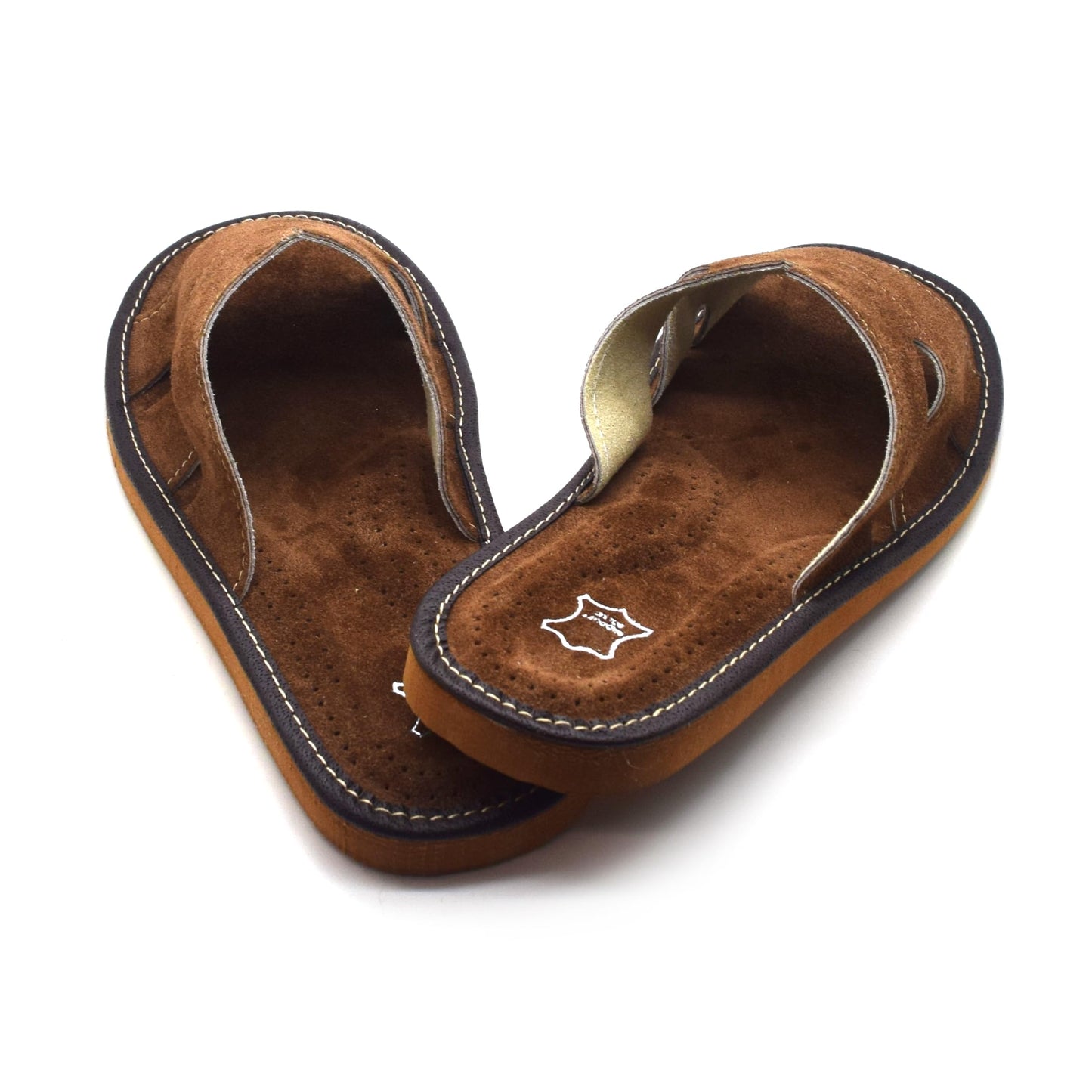 Men's Natural Suede Leather Slippers Shoes, Open Toe Comfortable Slip-On Sandals Mules for Gents (Brown, Size: 11 UK / 46 EU)