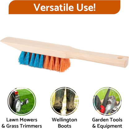 Lawn Mower Cleaning Brush with Wooden Scraper for Cleaning Lawn Mowers, Grass Trimmers, Garden Tools, Wellington Boots - Premium L