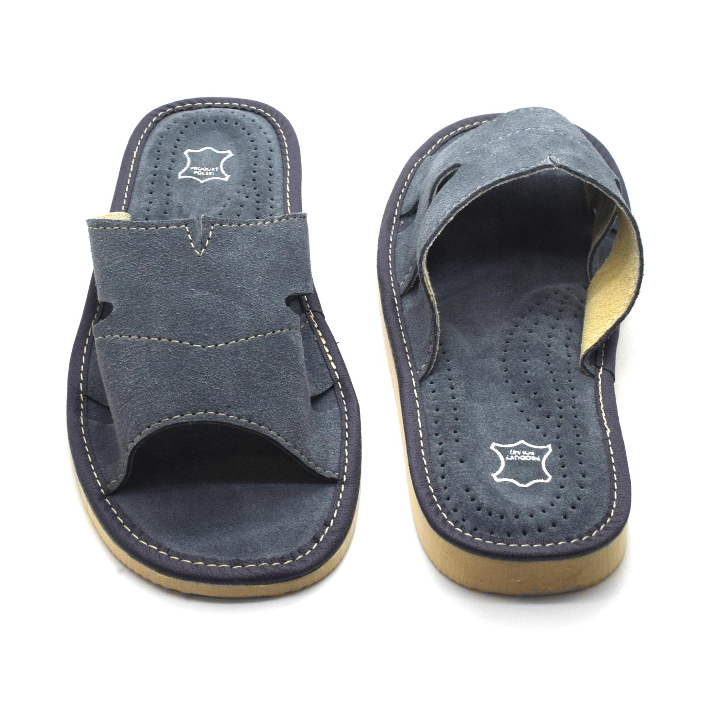 Men's Natural Suede Leather Slippers Shoes, Open Toe Comfortable Slip-On Sandals Mules for Gents (Grey, Size: 6 UK / 40 EU)