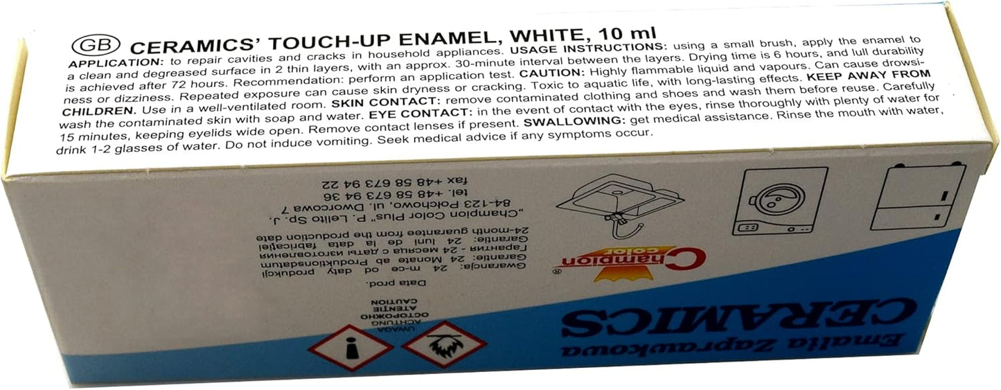 Enamel White Touch Up Paint, 10 mL Easy and Quick Drying Chip Repair Kit, Compatible with Kitchen Appliances, Shower, Sink, Fridge