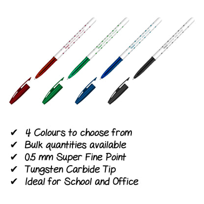 Ballpoint Pens, Smudge Free Ballpoint Pens, Extra Fine Point 0.5 mm, Ideal for School, Office (Set of 4 Colours, 4 Pens)