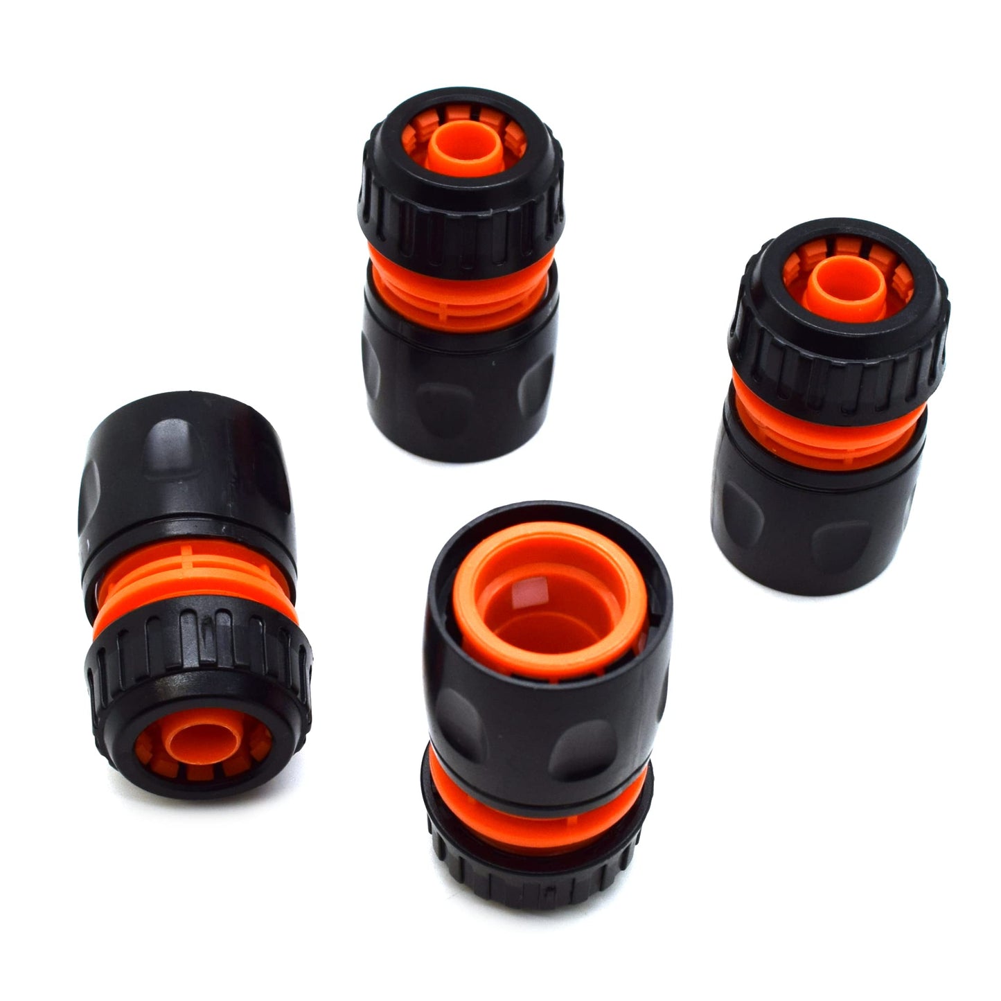 4 pack Hose End Quick Connect Fitting 1/2" Garden Hose Pipe Quick Connector (Orange / Black)