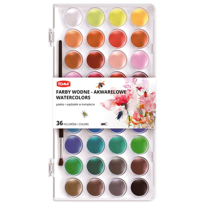 Watercolour Paint Set, 36 Vivid Colours in Case, Paintbrush Included, Ideal Watercolour Set for Artists, Amateur Hobbyists