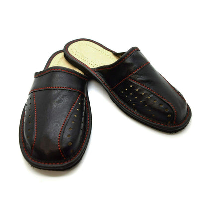 Men's Leather Slippers Shoes Comfort Sandals Slip On Mules Black (Size UK 6)
