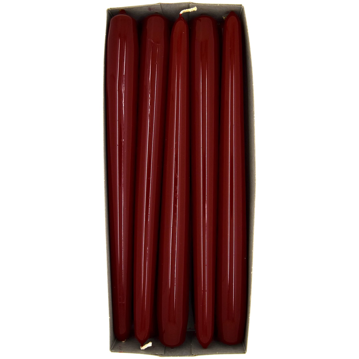 Tapered Dinner Candles, Pack of 10, Unscented, Long Burning Time, 24 cm / 19.45" (Burgundy, Varnished)