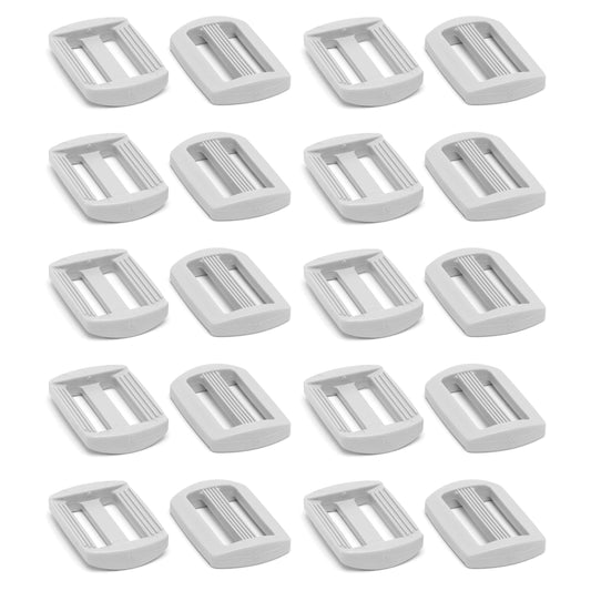 3 Bar Tri Glide Sliders Buckles Fasteners for 25 mm / 1 in Webbing Strap, Backpack, Bag - White, Plastic (Pack of 20)