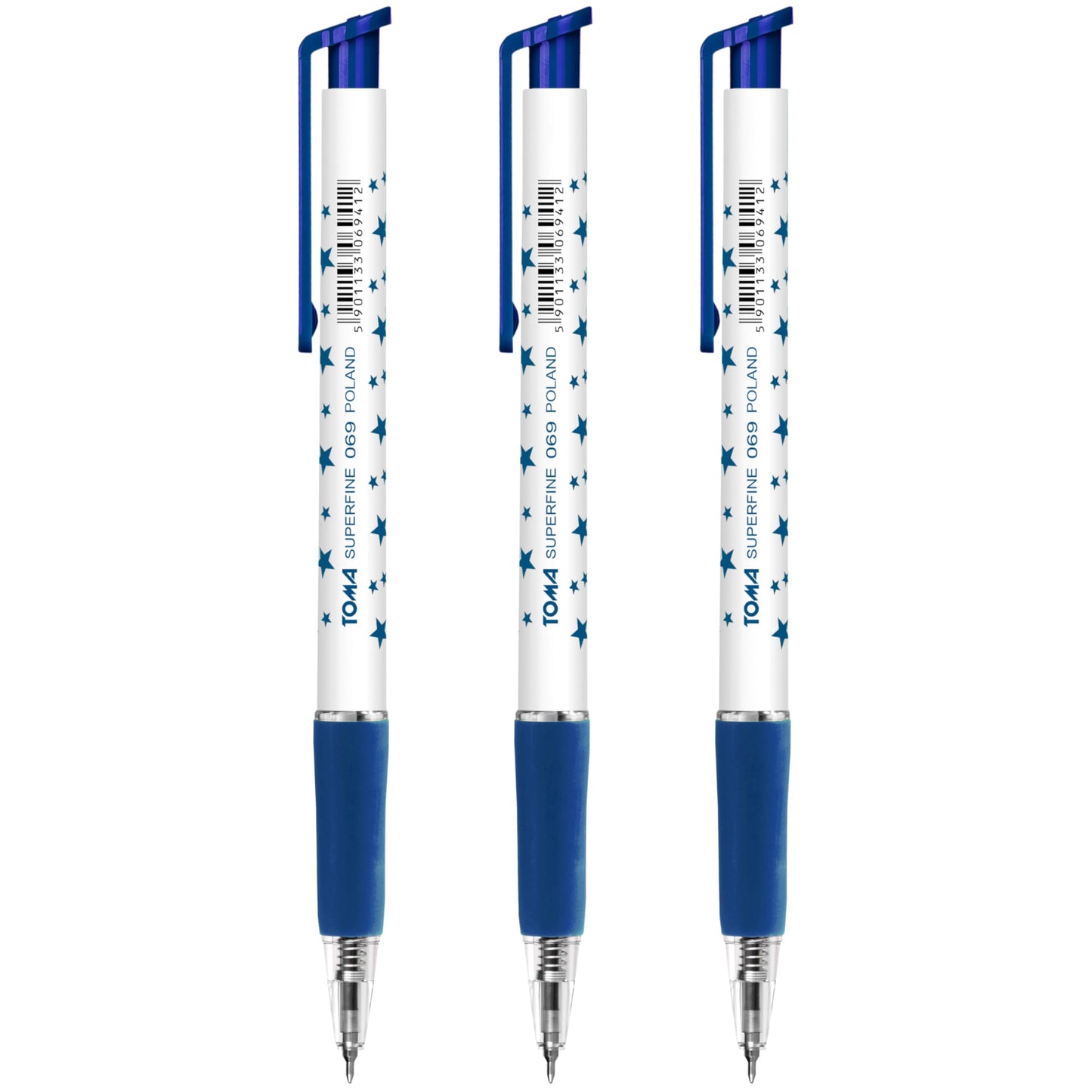 Ballpoint Pens, Retractable Smudge Free Pens, Extra Fine Point 0.5 mm, Ideal for School, Office, Everyday Use (Blue, 3 Pens)