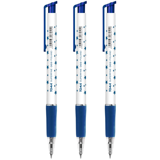 Ballpoint Pens, Retractable Smudge Free Pens, Extra Fine Point 0.5 mm, Ideal for School, Office, Everyday Use (Blue, 3 Pens)