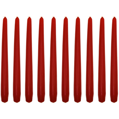 Tapered Dinner Candles, Pack of 10, Unscented, Long Burning Time, 24 cm / 19.45" (Red, Matt)