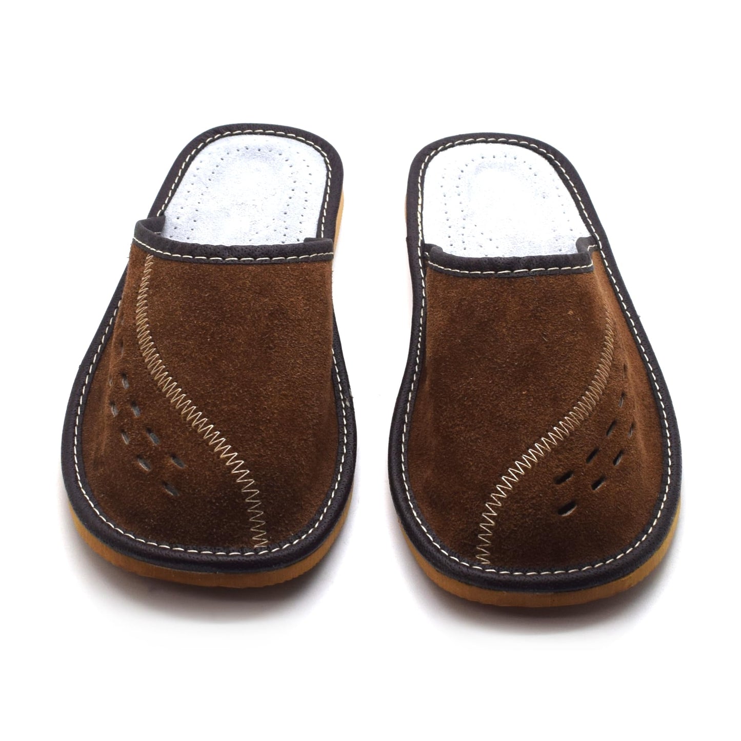 Men's Natural Suede Leather Slippers Shoes, Comfortable Slip-On Mules for Gents (Brown, Size: 11 UK / 46 EU)