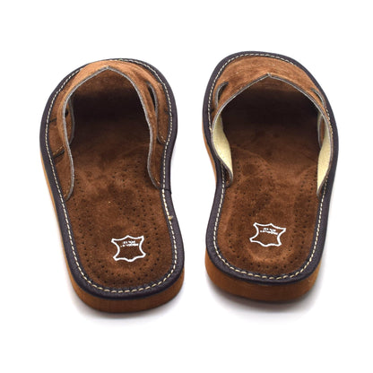 Men's Natural Suede Leather Slippers Shoes, Open Toe Comfortable Slip-On Sandals Mules for Gents (Brown, Size: 7 UK / 41 EU)
