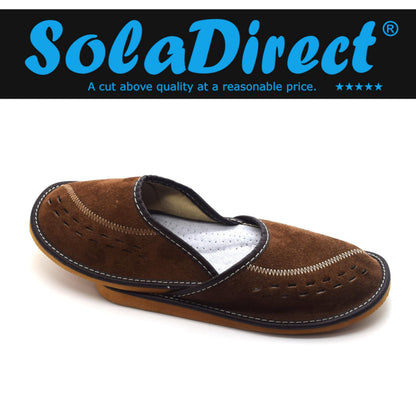 Men's Natural Suede Leather Slippers Shoes, Comfortable Slip-On Mules for Gents (Brown, Size: 11 UK / 46 EU)