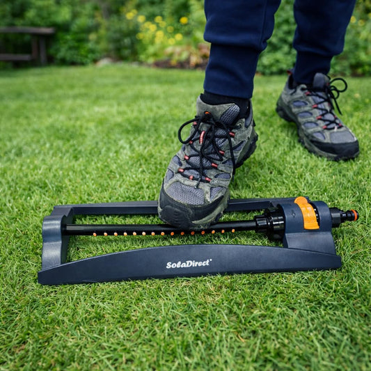 Oscillating Lawn Sprinkler with Hose Connector and Nozzle Cleaning Pin - Adjustable Garden Watering Sprinkler with Flow Control