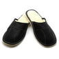 Men's Natural Leather Slippers with Warm and Cosy Fur Lining, Comfort Winter Slip On Mules (Black, Size: 8 UK / 42 EU)