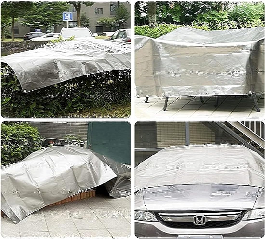 4 x 5 m Heavy-Duty Tarpaulin Cover - Silver/Black 260GSM - Waterproof, Frost-Resistant, UV Protection, Multipurpose, Groundsheet